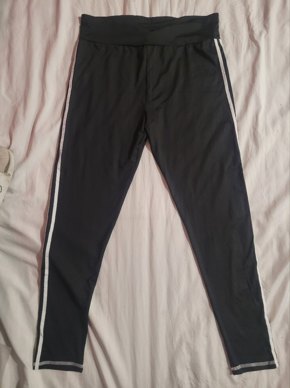 SHEIN Black Jogger Leggings with White Side Stripes
